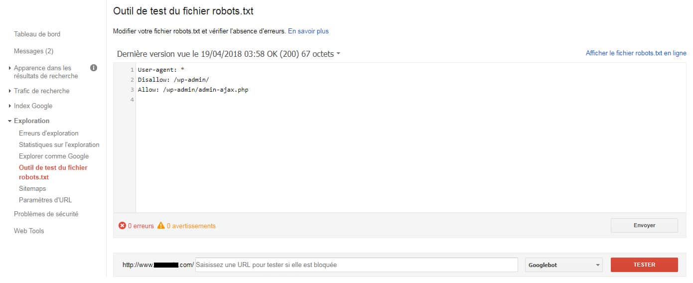 Soumettre le robots.txt à la Google Search Console.