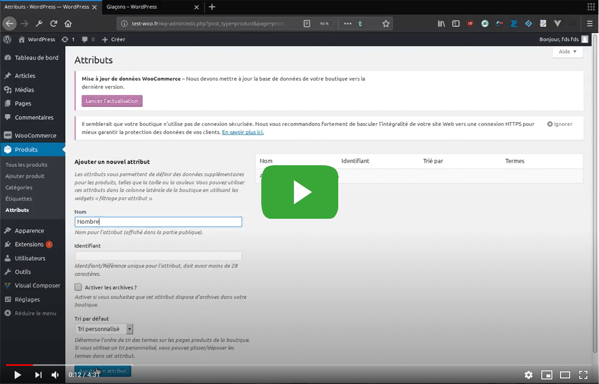 Vidéo WooCommerce sur les produits variables